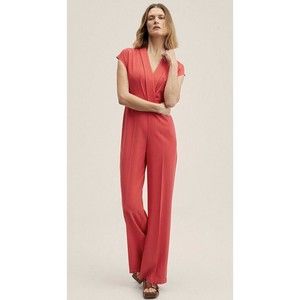 Mango Wrap Neck Jumpsuit V Neck Coral Size S Wide Leg Viscose MSRP$99